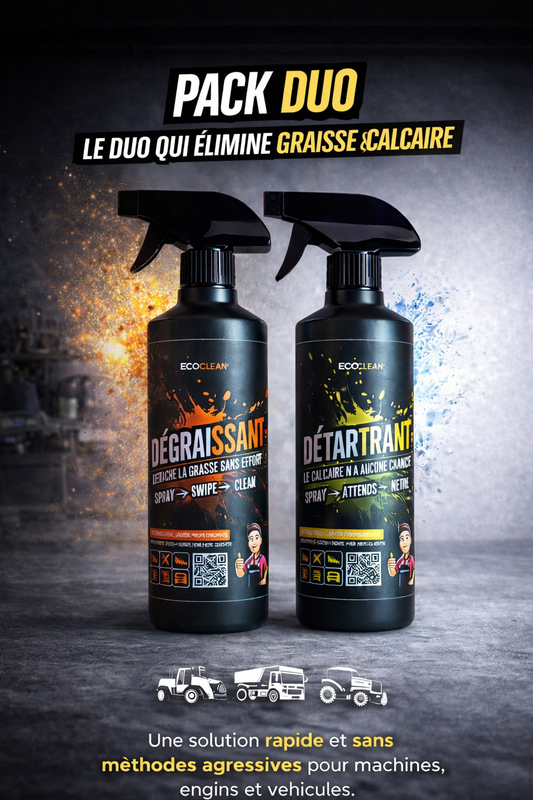 Pack Duo EcoClean® — Dégraissant + Détartrant 2×500 mL — Le protocole complet